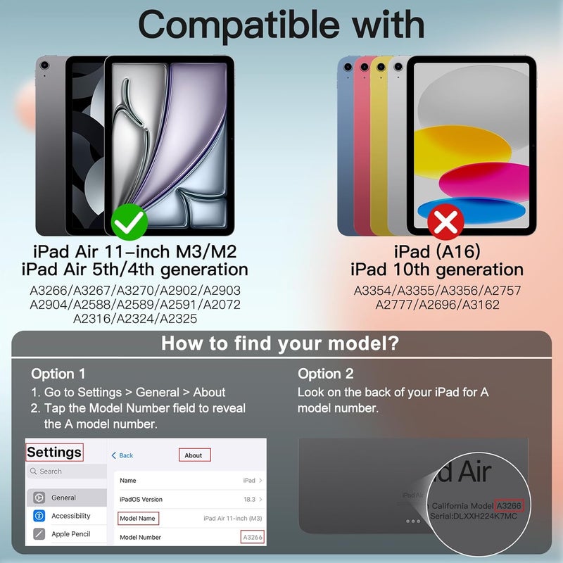 Jetech Case for iPad Air 11-Inch M3/M2 (2025/2024), iPad Air 5/4 (2022/2020 5th/4th Generation 10.9-Inch), Slim Stand Hard Back Shell Cover with Auto Wake/Sleep (Starlight) - Image 2